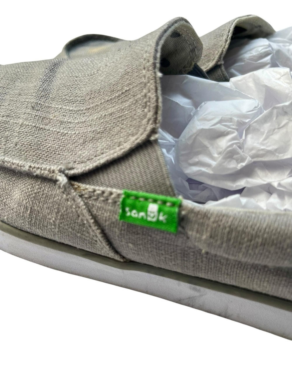 Sanuk Gray Canvas Slip-On Men Shoes with Green Brand Tab size 8 - Picture 6 of 12